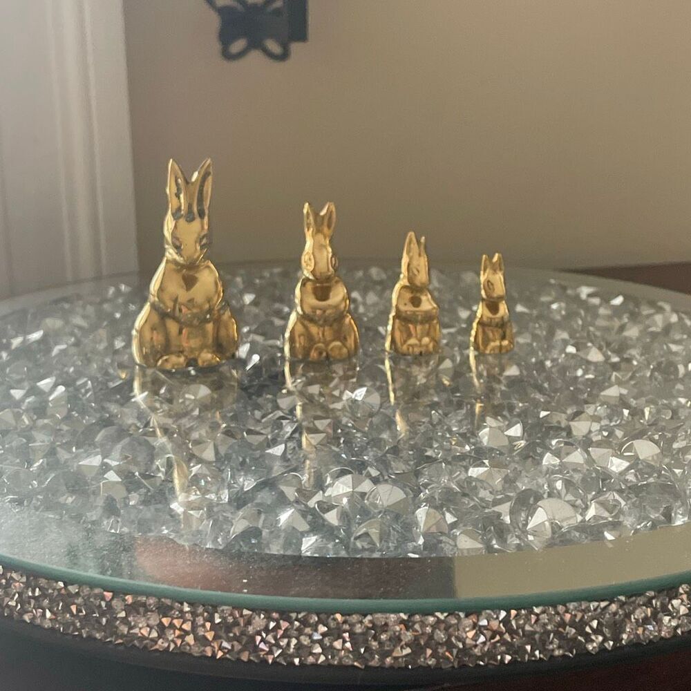 Vintage Highlands rabbit set of 4 gold tone mini micro rabbit figurines flawed